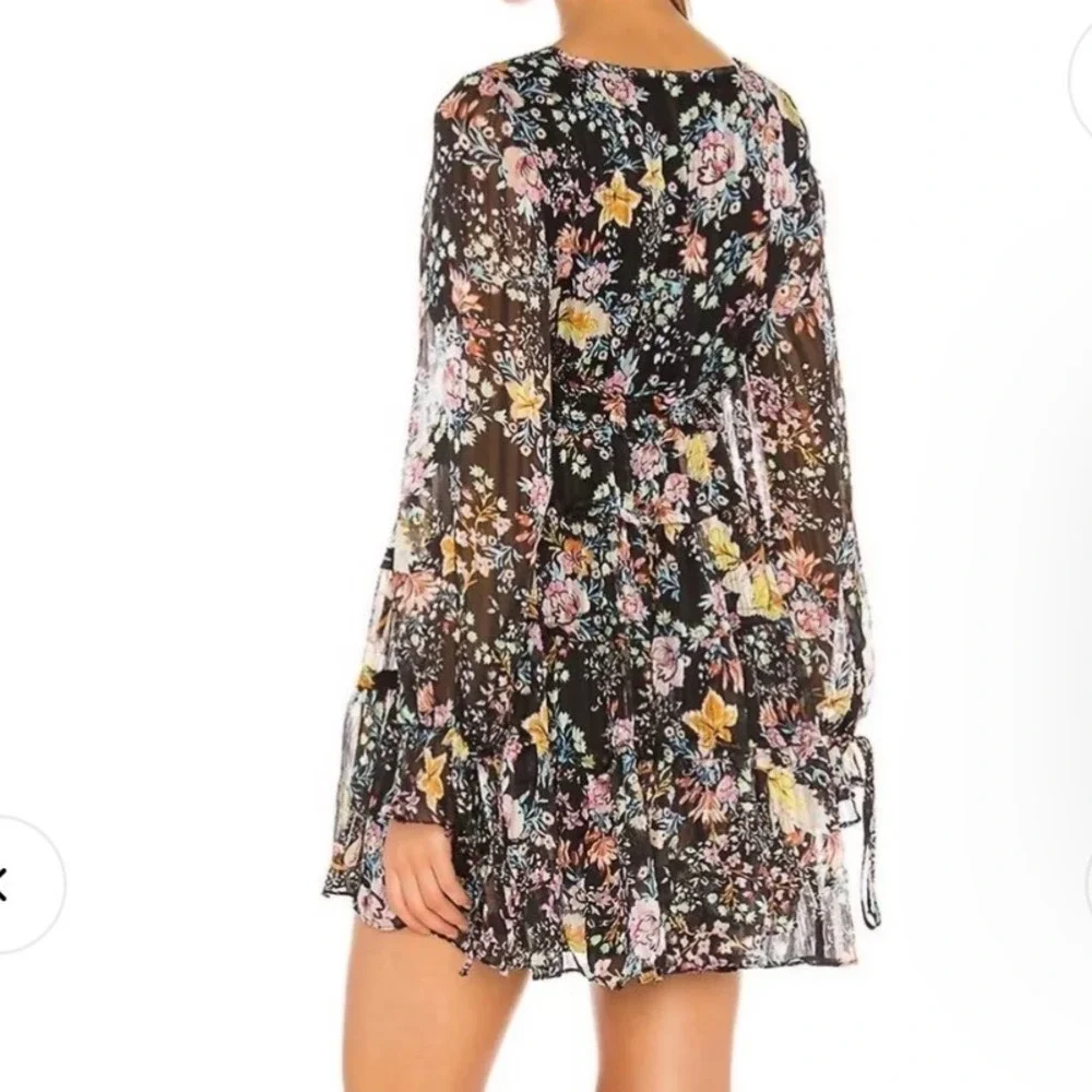Free People Closer to the Heart Floral Chiffon Mini Dress Black Multi size XS - Picture 2 of 11